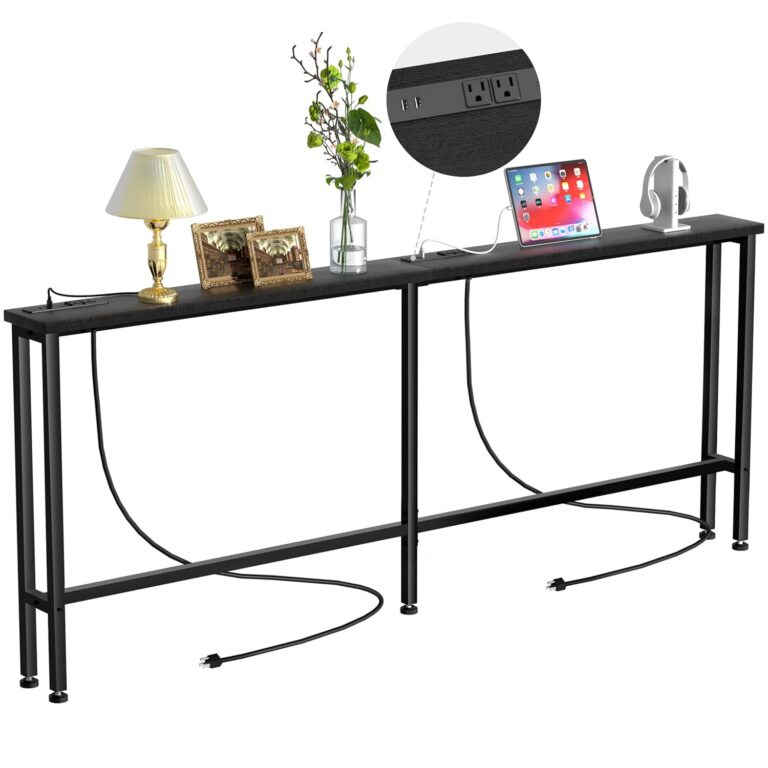 Keelian 78" Narrow Console Sofa Table - 2 Power Outlets & 2 USB Ports, Metal Frame, Black, Perfect for Hallway, Office, and Behind Sofa - Easy Assembly, 4.9" Extension Cord...