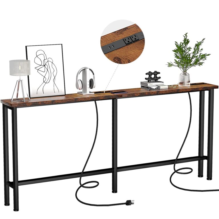 Keelian 78" Narrow Console Sofa Table - 2 Power Outlets & 4 USB Ports, Metal Frame, Rustic Brown, Perfect for Hallway, Office, and Behind Sofa - Easy Assembly, 4.9' Extension...