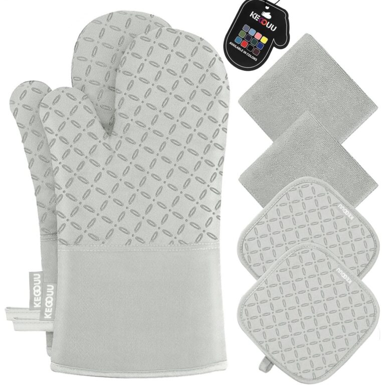 KEGOUU Oven Mitts and Pot Holders 6pcs Set, Kitchen Oven Glove High Heat Resistant 500 Degree Extra Long Oven Mitts and Potholder with Non-Slip Silicone Surface for Cooking...