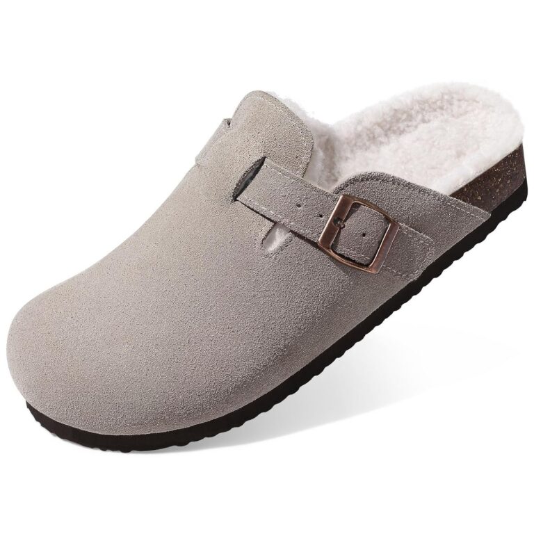 KIDMI Women's Fur Lined Suede Clogs Fuzzy Cork Footbed Mules Slip On Winter Potato Shoes