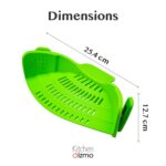 Kitchen Gizmo Silicone Clip On Strainer - Adjustable, Snap N Strain Kitchen Gadget for Pots, Pans and Pasta Bowls - Collapsible Colander for Veggies, Fruits and Pasta -...