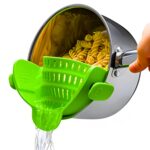 Kitchen Gizmo Silicone Clip On Strainer - Adjustable, Snap N Strain Kitchen Gadget for Pots, Pans and Pasta Bowls - Collapsible Colander for Veggies, Fruits and Pasta -...
