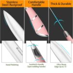 Kitchen Knife Set, Retrosohoo 9-Pieces Pink Sharp Non-Stick Coated Chef Knives Block Set,Stainless Steel Knife Set for Kitchen with Sharpener for Cutting Slicing Dicing Chopping