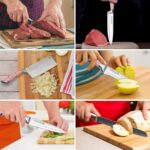 Kitchen Knife Set, Retrosohoo 9-Pieces Pink Sharp Non-Stick Coated Chef Knives Block Set,Stainless Steel Knife Set for Kitchen with Sharpener for Cutting Slicing Dicing Chopping