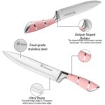 Kitchen Knife Set, Retrosohoo 9-Pieces Pink Sharp Non-Stick Coated Chef Knives Block Set,Stainless Steel Knife Set for Kitchen with Sharpener for Cutting Slicing Dicing Chopping
