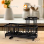Kitchen Sink Caddy Organizer, Sponge Holder for Kitchen Sink with Auto-Drain, Rustproof Dish Cloth Holder with Removable Divider, Soap Dispenser Storage-Black