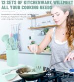 Kitchen Utensils Set-12 Pieces Silicone Cooking Utensils Set (Dishwasher Safe) 392°F Heat Resistant Spatula Set,Kitchen Utensil Set for Nonstick Cookware,Best Kitchen Tools with...