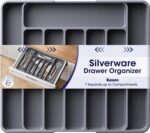 Kitsure Large Cutlery Organizer - Adjustable Silverware Utensil Drawer Organizer for Easy Access, Versatile Kitchen Organizer and Storage Solution 34.8 × 3.9 × 27.8~50.0 cm, Black