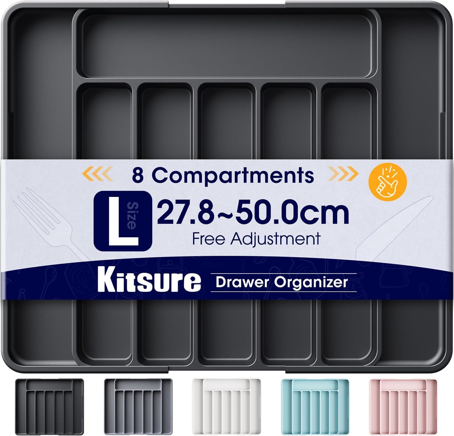 Kitsure Large Cutlery Organizer - Adjustable Silverware Utensil Drawer Organizer for Easy Access, Versatile Kitchen Organizer and Storage Solution 34.8 × 3.9 × 27.8~50.0 cm, Black Kitsure Large Cutlery Organizer - Adjustable Silverware Utensil Drawer Organizer for Easy Access, Versatile Kitchen Organizer and Storage Solution 34.8 × 3.9 × 27.8~50.0 cm, Black