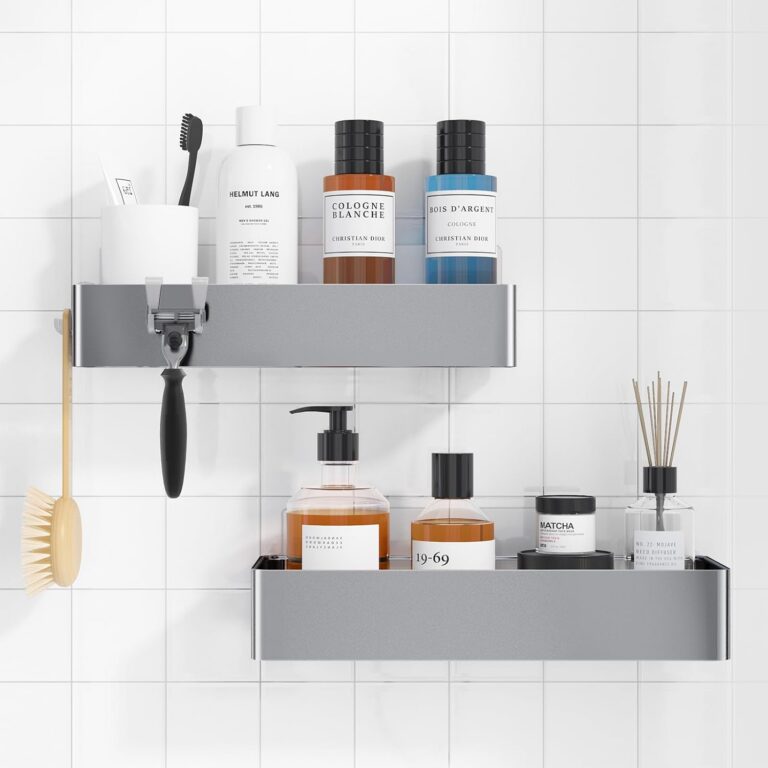 Kitsure Large Shower Caddy - 2 Pack Adhesive Shower Organizer, Drill-Free Shower Shelves for Inside Shower, Rustproof Bathroom Shelf Shower Shelf for Bathroom, Silver