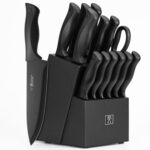 Knife Set, Dishwasher Safe Kitchen Knife Set with Block, 15 Pcs Black Kitchen Knife Sets with Block Self Sharpening, 6 Steak Knives, Black