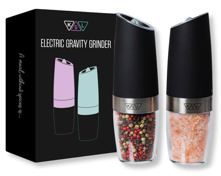 KSL Gravity Electric Salt and Pepper Grinder Set - Adjustable Motorized Electrical Powered Auto Shakers - Automatic Power Mill - Automated Battery Electronic Crusher