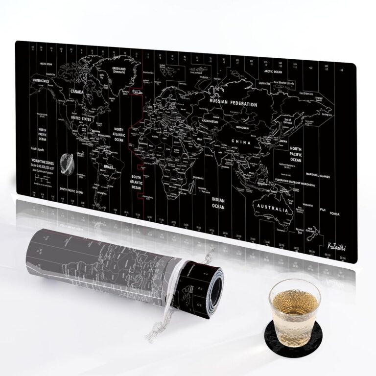 KuZaiALi Black Grey World Map Mouse Pad (Bouns: Coaster+Bag) 31.5x11.8 Inch 3mm Thick Extended Gaming Mousepad Non-Slip Water-Proof Keyboard Pad (Black World Map)