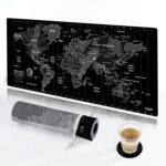 KuZaiALi Black Grey World Map Mouse Pad (Bouns: Coaster+Bag) 31.5x11.8 Inch 3mm Thick Extended Gaming Mousepad Non-Slip Water-Proof Keyboard Pad (Black Grey World Map)
