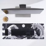 KuZaiALi Japanese Mount Fuji Cherry Blossoms Mouse Pad (Bouns: Coaster+Bag) 31.5x11.8 Inch 3mm Thick Extended Gaming Mousepad Non-Slip Water-Proof Keyboard Pad (Kanagawa Black)