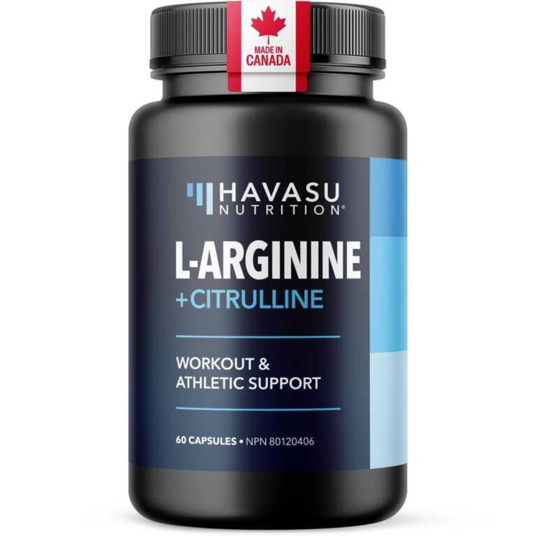L-Arginine & L-Citrulline Supplement | Stamina, Endurance, Workout & Performance Support for Men | 590 mg L Arginine + L Citrulline 266 mg | Made in Canada, 3rd-Party Tested |...