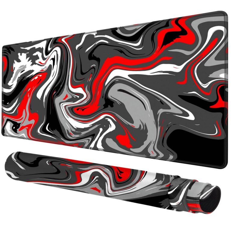 Large Mouse Pad for Desk - 80 x 40 cm Gaming Mouse Pad with Stitched Edges, Anti-Slip Base, Desk Mat for Keyboard and Mouse (Abstract Red, 31.5x15.8 inch)