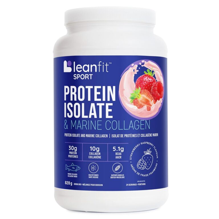 LEANFIT SPORT PROTEIN ISOLATE & MARINE COLLAGEN, Strawberry Raspberry, Grass-Fed Protein Isolate and 100% Hydrolyzed Marine Collagen Powder (Type I, III), 30g Protein and 10g...