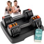 Lifepro Adjustable Dumbbells Set - 6 in 1 Dumbbell with Adjustable Weight Setting 5lb,15lb, 25lb, 35lb, 45lb & 55lb Set & Single with Rack - Quick Adjust & Secure Grip - Compact...