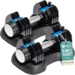 Lifepro Adjustable Dumbbells Set - 6 in 1 Dumbbell with Adjustable Weight Setting 5lb,15lb, 25lb, 35lb, 45lb & 55lb Set & Single with Rack - Quick Adjust & Secure Grip - Compact...