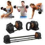 Lifepro Adjustable Dumbbells Set - 6 in 1 Dumbbell with Adjustable Weight Setting 5lb,15lb, 25lb, 35lb, 45lb & 55lb Set & Single with Rack - Quick Adjust & Secure Grip - Compact...