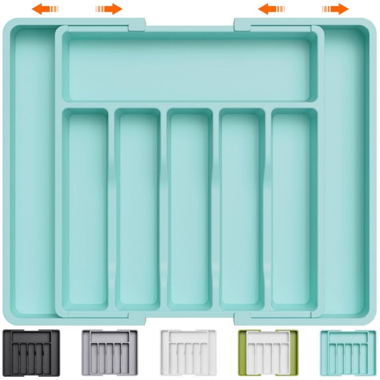 Lifewit Cutlery Drawer Organizer, Expandable Utensil Tray for Kitchen, BPA Free Flatware and Silverware Holder, Adjustable Plastic Storage for Spoons Forks Knives, Large, Turquoise