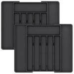 Lifewit Extra Large Cutlery Organizer, Expandable Silverware Drawer Organizer for Kitchen, Adjustable Cutlery Tray Drawer Organizer for Spoon Forks Knives, Cutlery Crocks, Black