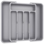 Lifewit Small Cutlery Organizer, Expandable Cutlery Rack for Kitchen, Gray