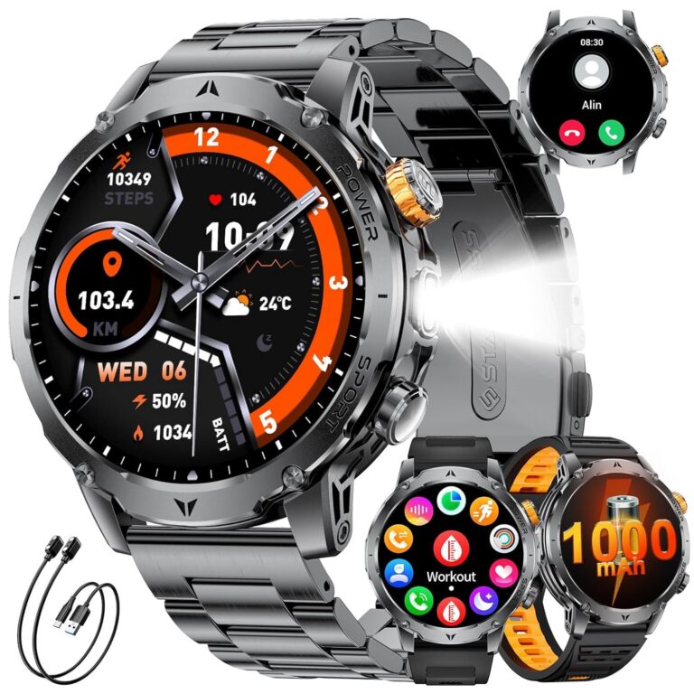 LIGE Smart Watch for Men with 1000mAh,1.7" Smartwatch with Flashlight,3 Straps,2 Chargers,100+ Sports Modes,Health Tracker Smart Watch for Android iOS Black 3 Straps