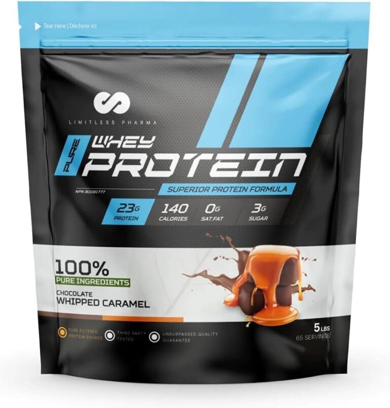Limitless Pharma Pure Whey Protein Powder | 23g Whey Concentrate Protein with 6g BCAAs | Low Sugar, Low Carb, Low Lactose, Gluten Free | 65 Servings, 5LB (Chocolate Whipped...