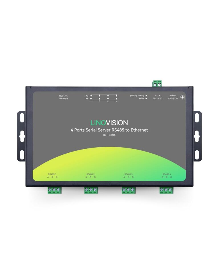 LINOVISION 4-Port RS485 to Ethernet Converter, Modbus RTU/TCP Gateway, Edge Computing, Industrial-Grade, Wall/Rail Mountable, Part# IOT-C104