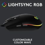 Logitech G203 Wired Gaming Mouse, 8,000 DPI, Rainbow Optical Effect LIGHTSYNC RGB, 6 Programmable Buttons, On-Board Memory, Screen Mapping, PC/Mac Computer and Laptop Compatible...