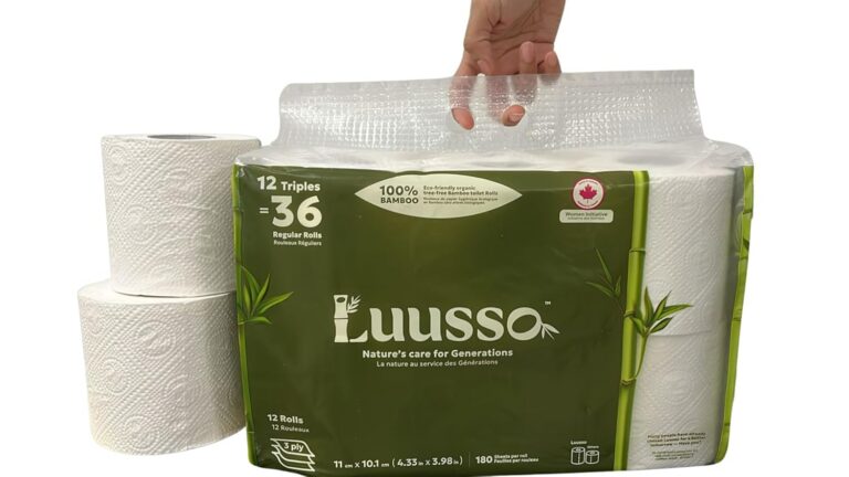 Luusso 100% Bamboo Toilet Paper(Made in Canada), 12 XL Size Triple Rolls (36 Regular), 3-Ply, 180 Sheets, 11 cm x 10.1 cm
