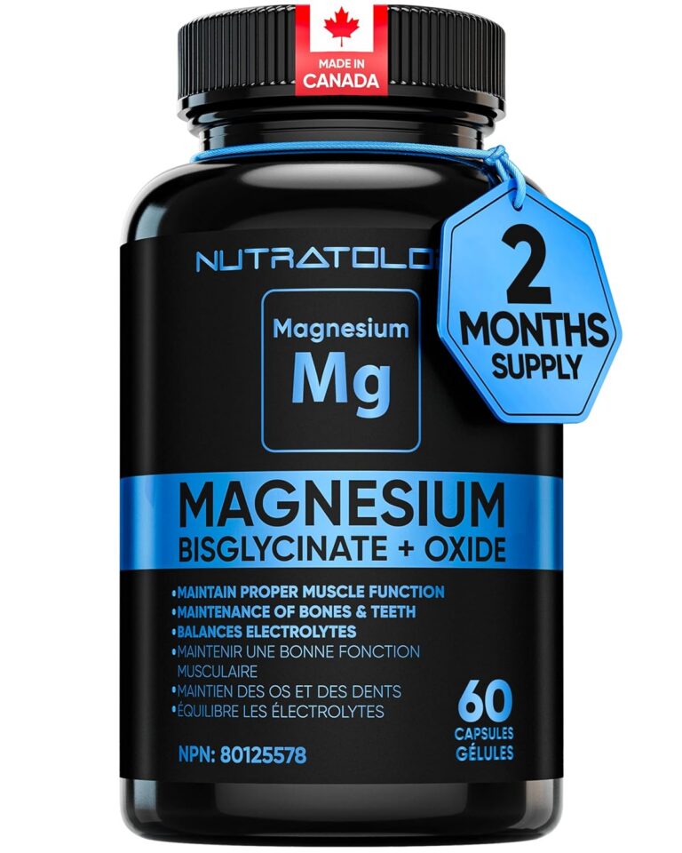 Magnesium Bisglycinate + Oxide | Canadian-Made | Relaxes Muscles, Improves Sleep Quality, Maintains Proper Muscle Functions & Enhances Bone Density | 250MG Per Capsule | 60...