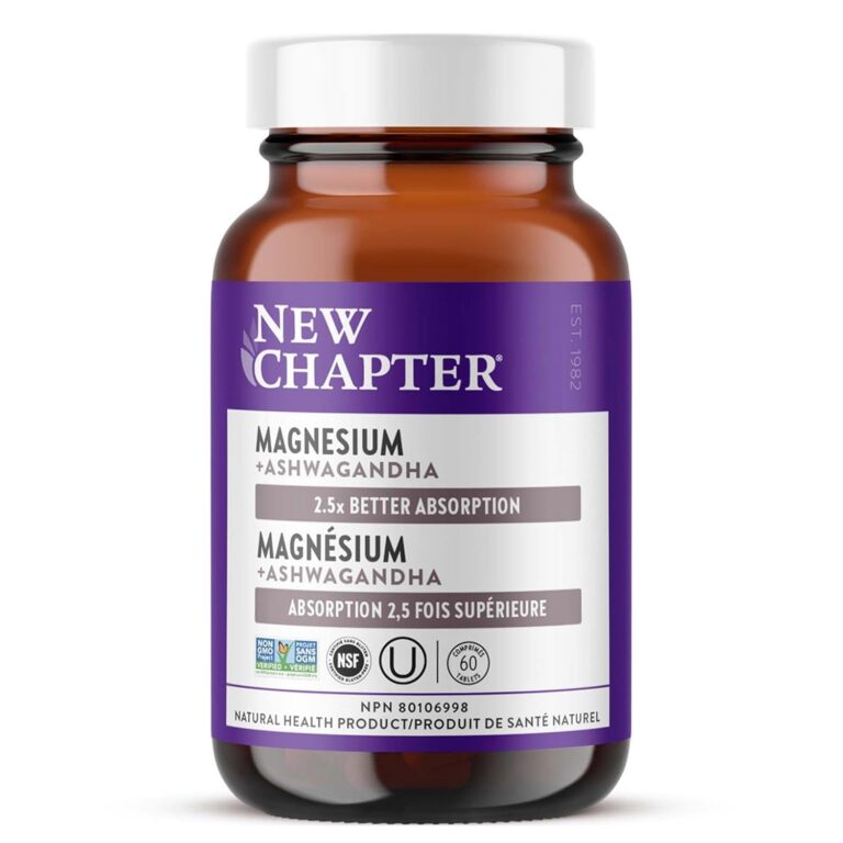 Magnesium, New Chapter Magnesium + Ashwagandha Supplement, 2.5X Absorption, Muscle Recovery, Heart & Bone Health, Calm & Relaxation, Gluten Free, Non-GMO - 60 ct