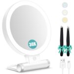 Magnifying Mirror with Light 30X, Double-Sided 1X/ 30X Magnifying Makeup Mirror with Tweezer, 2000mAh 3 Colour Modes with Adjustable Brightness, Foldable Compact Travel Mirror