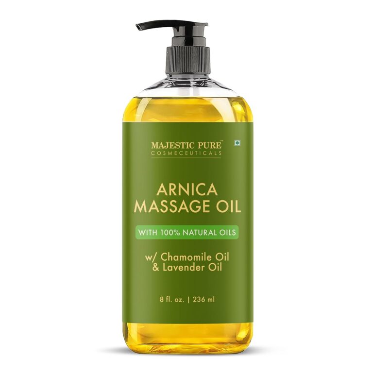 MAJESTIC PURE Arnica Massage Oil for Massage Therapy - with Lavender and Chamomile Essential Oils - Multipurpose Instant Absorption Full Body Massage - 8 fl. oz