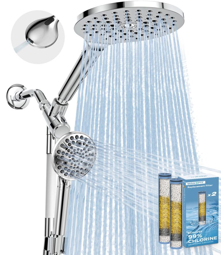 MakeFit Dual Filtered Rain Shower Head Combo, High Pressure Handheld Shower Head with Adjustable Bar - 8'' Rainfall Shower Head and 10 Modes Showerhead with Filter for Hard...