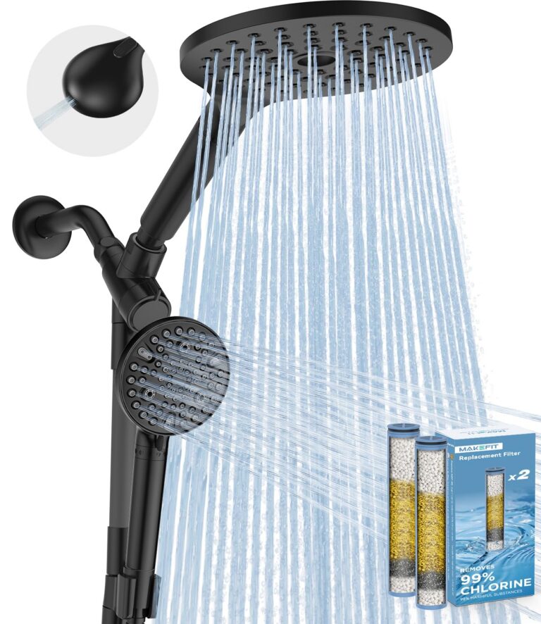 MakeFit Dual Filtered Rain Shower Head Combo, High Pressure Handheld Shower Head with Adjustable Bar - 8’’ Rainfall Shower Head 10 Modes Showerhead with Filter for Hard Water -...
