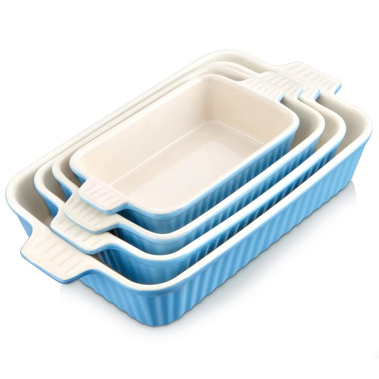 MALACASA Casserole Dishes for Oven, Porcelain Baking Dishes, Ceramic Bakeware Sets of 4, Rectangular Lasagna Pans Deep with Handles for Baking Cake Kitchen, Blue...