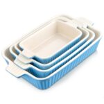 MALACASA Casserole Dishes for Oven, Porcelain Baking Dishes, Ceramic Bakeware Sets of 4, Rectangular Lasagna Pans Deep with Handles for Baking Cake Kitchen, White...