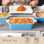 MALACASA Casserole Dishes for Oven, Porcelain Baking Dishes, Ceramic Bakeware Sets of 4, Rectangular Lasagna Pans Deep with Handles for Baking Cake Kitchen, Blue...