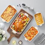 MALACASA Casserole Dishes for Oven, Porcelain Baking Dishes, Ceramic Bakeware Sets of 4, Rectangular Lasagna Pans Deep with Handles for Baking Cake Kitchen, Blue...