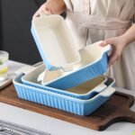 MALACASA Casserole Dishes for Oven, Porcelain Baking Dishes, Ceramic Bakeware Sets of 4, Rectangular Lasagna Pans Deep with Handles for Baking Cake Kitchen, Blue...
