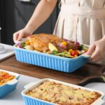 MALACASA Casserole Dishes for Oven, Porcelain Baking Dishes, Ceramic Bakeware Sets of 4, Rectangular Lasagna Pans Deep with Handles for Baking Cake Kitchen, Blue...