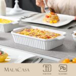 MALACASA Casserole Dishes for Oven, Porcelain Baking Dishes, Ceramic Bakeware Sets of 4, Rectangular Lasagna Pans Deep with Handles for Baking Cake Kitchen, White...