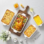 MALACASA Casserole Dishes for Oven, Porcelain Baking Dishes, Ceramic Bakeware Sets of 4, Rectangular Lasagna Pans Deep with Handles for Baking Cake Kitchen, White...