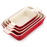 MALACASA Casserole Dishes for Oven, Porcelain Baking Dishes, Ceramic Bakeware Sets of 4, Rectangular Lasagna Pans Deep with Handles for Baking Cake Kitchen, White...