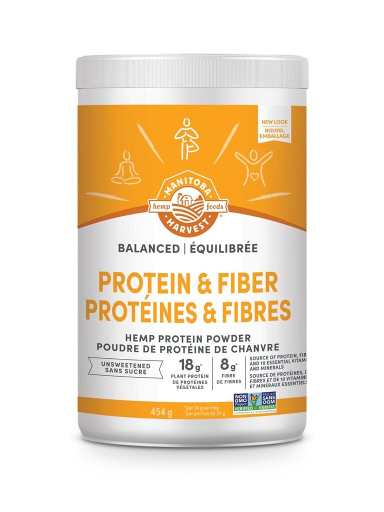 Manitoba Harvest Hemp Yeah! Balanced Protein + Fibre Powder, Unsweetened, 454g, with 15g protein, 8g Fibre and 2g Omegas 3&6 per Serving, Preservative Free, Non-GMO