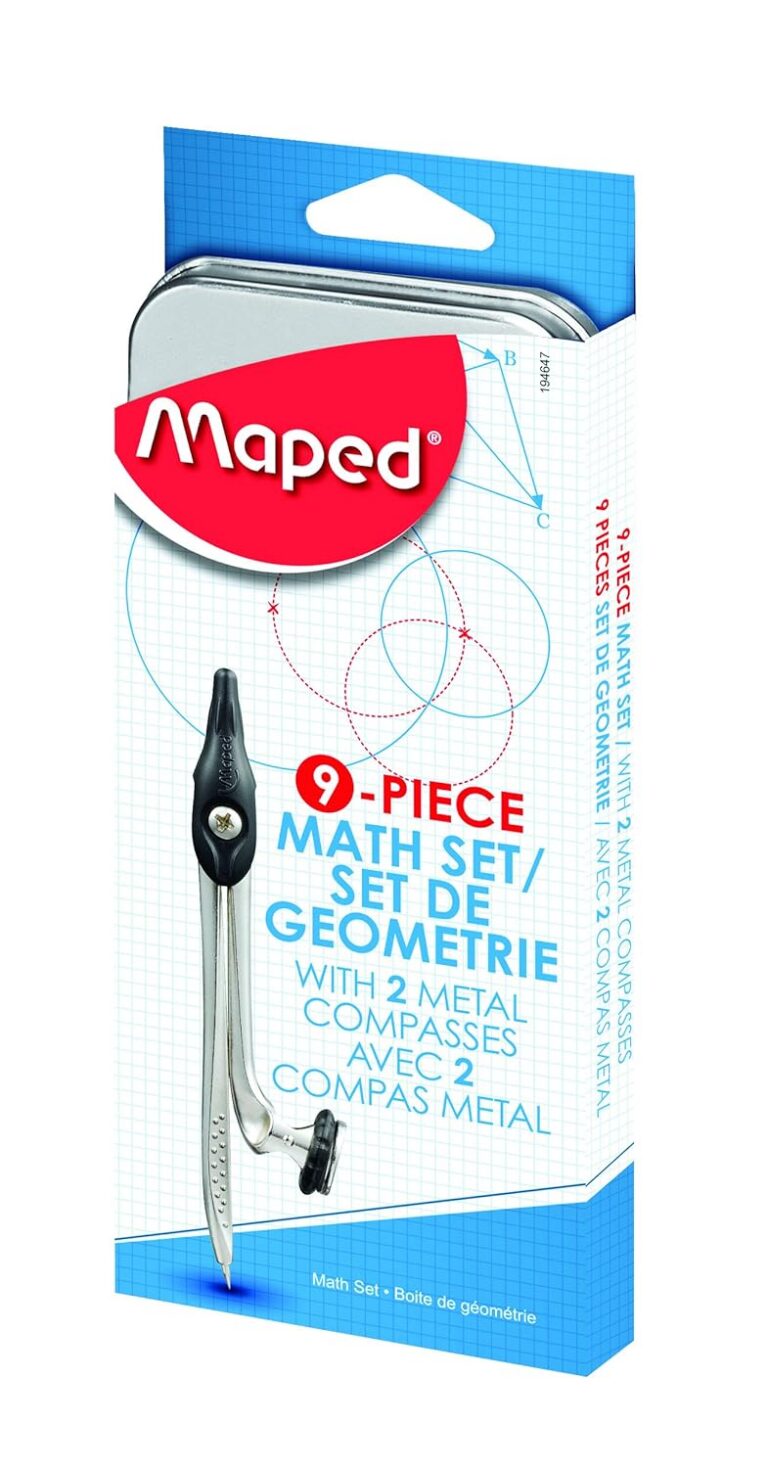 Maped 9 Piece Math Set, Includes 2 Metal Compasses, Storage Tin (194647)
